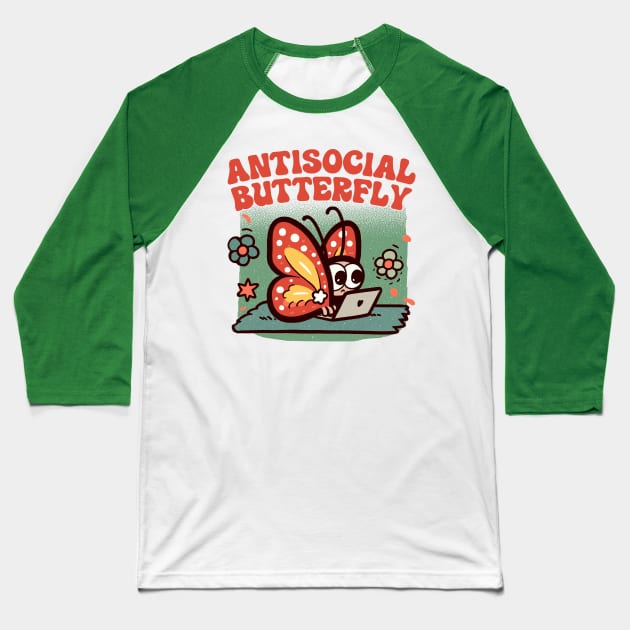 Anti-Social Butterfly - Introvert Design Baseball T-Shirt by DankFutura